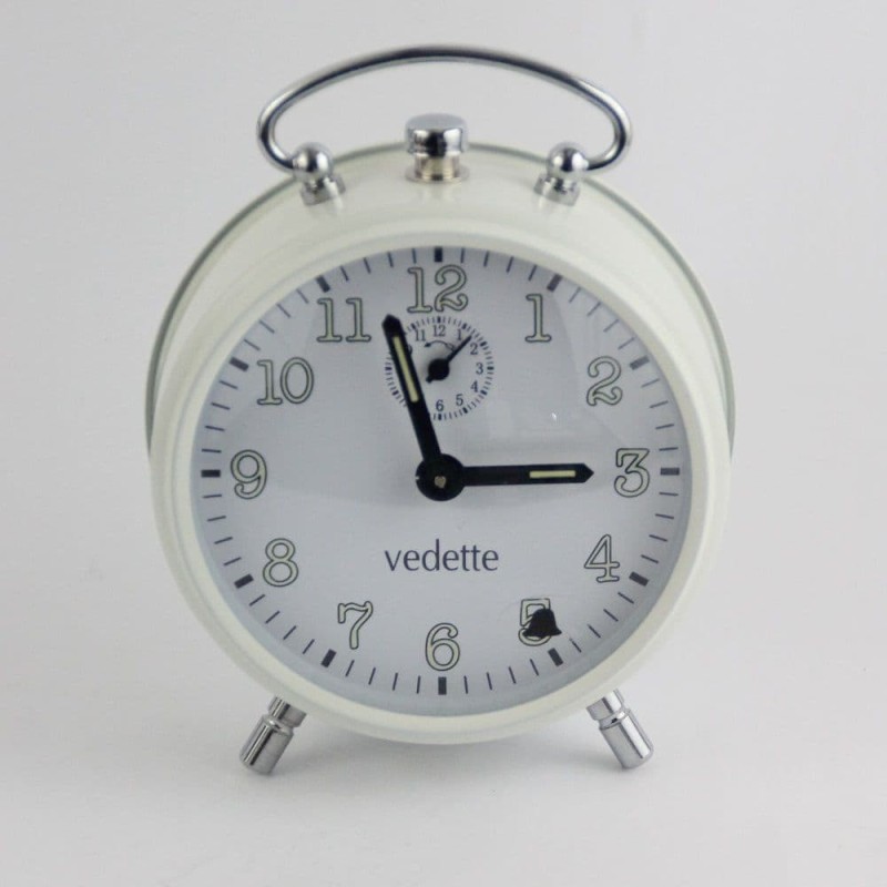 Réveil mécanique sans pile Vedette Genève – Métal blanc