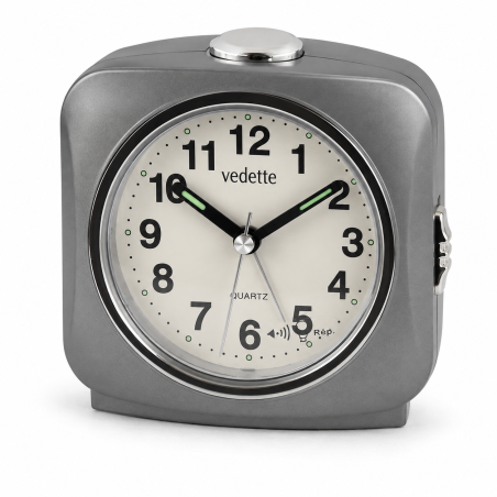 Réveil Vedette Amsterdam – Gris compact avec sonnerie progressive