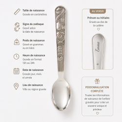 Cuillère de naissance personnalisée en métal argenté | Cadeau bébé