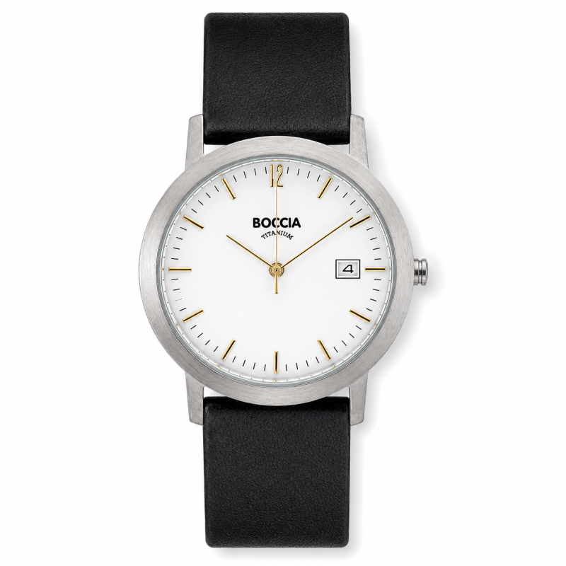 Montre Homme Titane Hypoallergénique Boccia 510-94 Cuir Noir