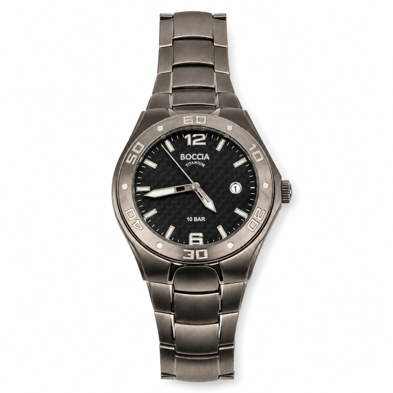 Montre homme Boccia B3508-07 en titane - Cadran carbone - Étanche